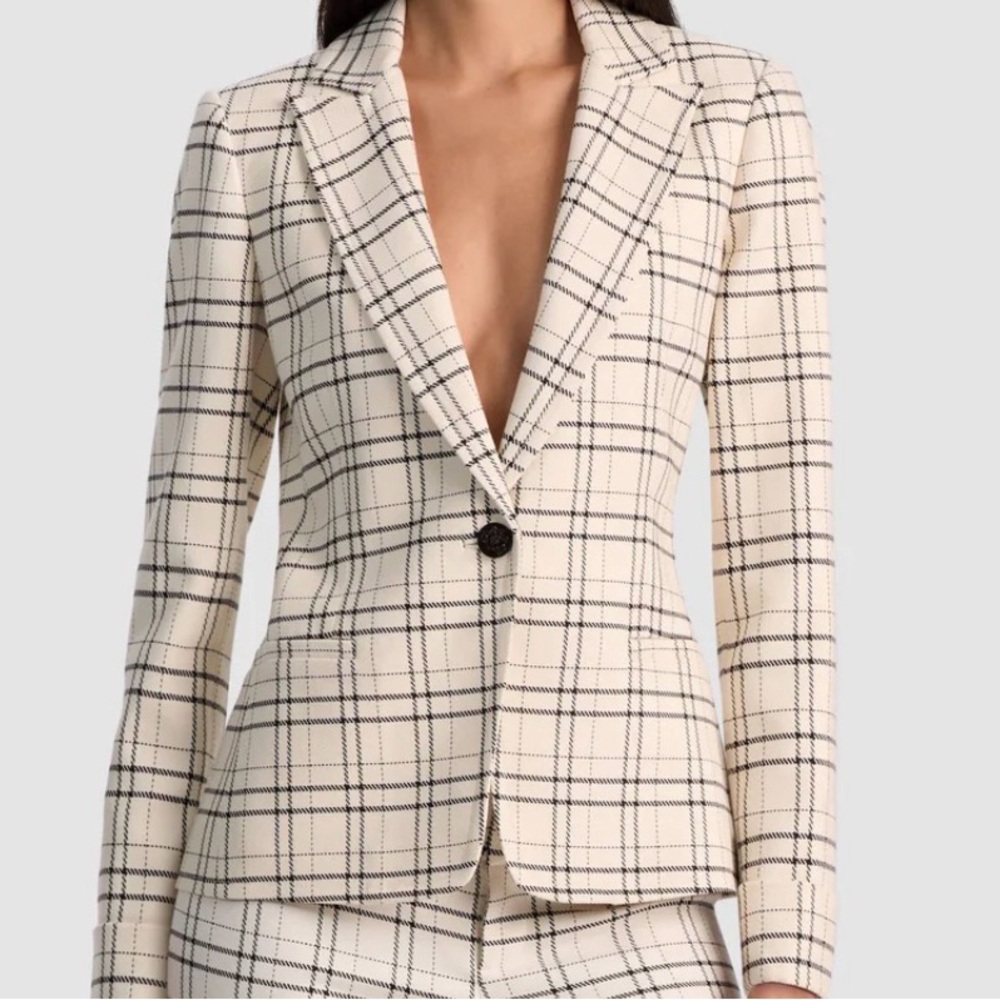 The Limited Beige Windowpane Blazer with Dark Gray Pinstripes